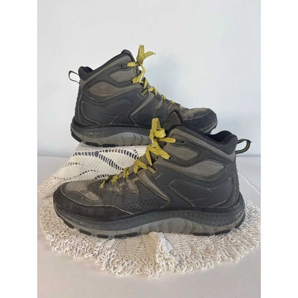 Hoka Tor Tech Mid WP Hiking Boots Mens 10 Waterproof Trail Shoes Grey/Acid RMAT